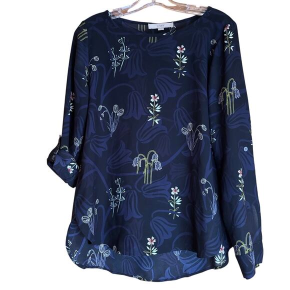 Women's Ann Taylor Loft LS Black, Purple Floral Top, Size Sm., EUC - Picture 1 of 5